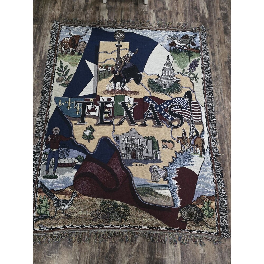 Texas State Woven Cotton Tapestry Blanket - Made in USA (64x49)